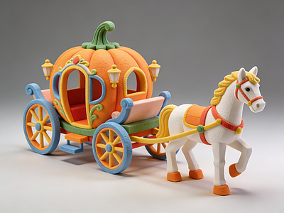 卡通风格雕塑摆件 南瓜车 马车 摆件 美陈 AI渲染