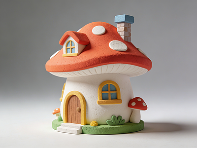 童话风雕塑摆件 蘑菇屋 雕塑 美陈 AI渲染 房屋