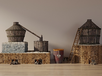 复古工业风厨房用品 灶台 农村灶台组合 柴火灶 水缸