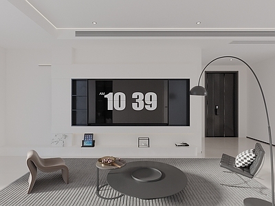 极简黑白灰客厅 现代意式客厅 无主灯客厅 电视背景墙 休闲椅茶几 落地灯