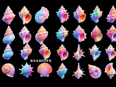 梦幻渐变风摆件组合 海洋2D海螺贝壳