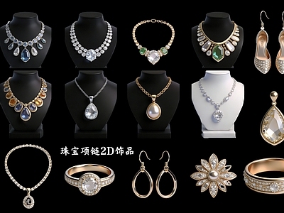 复古珠宝风挂件 珠宝项链2D饰品