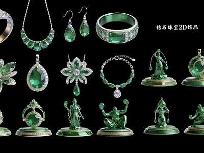 珠宝奢华风摆件组合 钻石珠宝2D饰品
