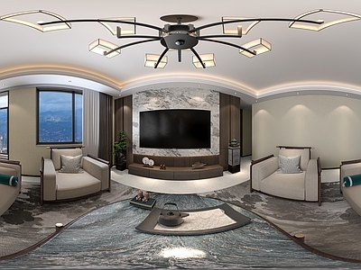 新中式家居客厅 新中式 客餐厅