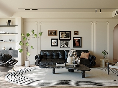 中古风家居客厅 法式客厅 法式奶油风客厅 现代轻法客厅 黑白灰法式客厅 沙发背景墙书柜书