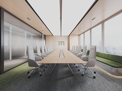 现代简约会议室 会议室 会议桌椅 卡座 玻璃贴膜 灯膜