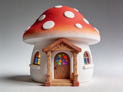 童话风雕塑摆件 蘑菇屋 雕塑 摆件 AI渲染