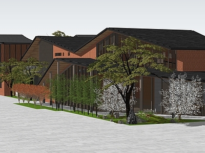 新中式民宿建筑 新中式小院建筑 徽派庭院建筑 文化展馆展厅建筑