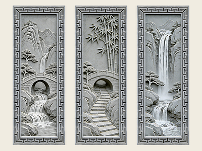 XX浮雕 2D砖雕 风景画 山水画 石材雕花  景墙照壁