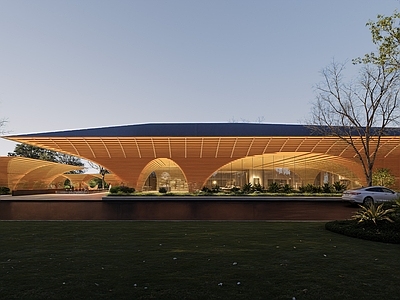 现代木结构建筑风格售楼处建筑 现代中式示范区 现代中式售楼处 展厅建筑 展览馆 社区服务中心