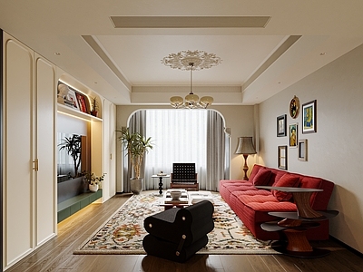 中古风家居客厅 CR写实灯光材质 法式中古客厅 中古奶油客厅 高级感