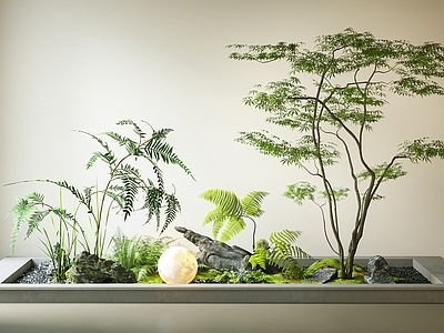 新中式花池 景观造景 景观小品  苔藓 植物造景 月球灯
