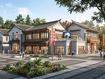 新中式商业街 中式商业街建筑 中式古建