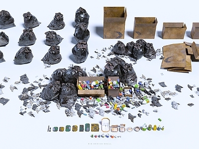 废墟风垃圾桶 垃圾袋 黑色垃圾袋 塑料袋 赛博朋克垃圾箱