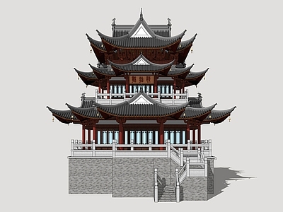 新中式古建筑 城门楼 城楼 古建楼阁