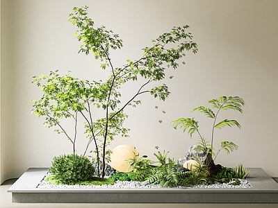 新中式植物堆 景观小品  景观造景  植物堆 苔藓  月球灯