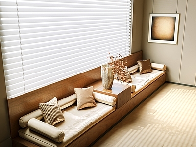 日式飘窗柜 现代卡座沙发 飘窗柜  坐垫   中古风坐垫 百叶帘