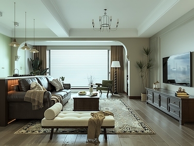 中古风客餐厅 100平 硬装12万 显大宽敞简美客厅