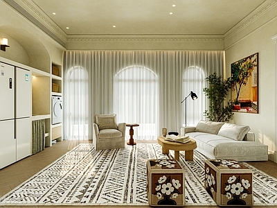 奶油风家居客厅 客厅 起居室 奶油风法式