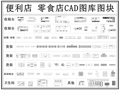 现代便利店 零食店 超市 生鲜超市 货架 食杂店 施工图