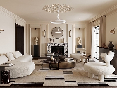 法式轻奢家居客厅 法式奶油风客厅