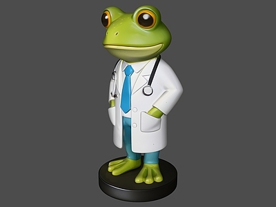 卡通写实主义雕塑摆件 卡通动物医生雕塑 青蛙