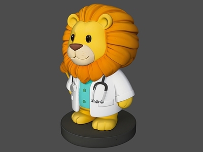 卡通拟人化风格雕塑摆件 卡通动物医生雕塑 狮子
