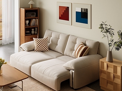 奶油风家居客厅 现代沙发床