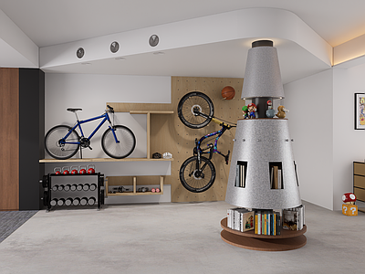 现代简约柜子 健身器材 哑铃 自行车 手办