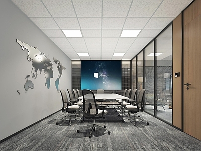 现代简约会议室 会议室 会议桌 玻璃隔断 讨论室 办公