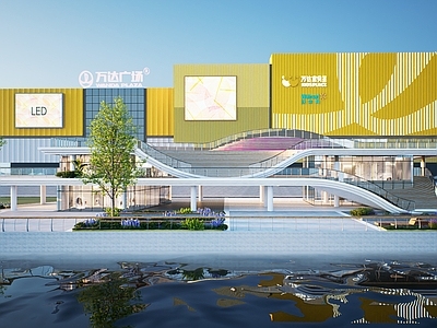 现代主义商场建筑 观景平台 滨水观景台 滨水商业建筑