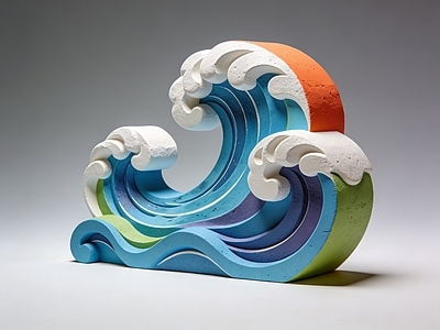 现代雕塑摆件 海浪 雕塑 美陈 AI渲染 摆件