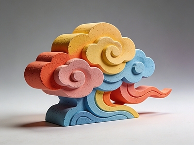 新中式雕塑摆件 彩云 雕塑 美陈 云纹 祥云