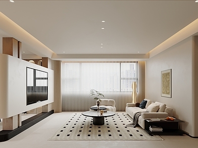 奶油风家居客厅 法式奶油客餐厅 法式客厅 现代奶油客餐厅