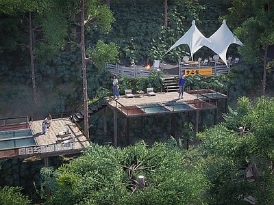 观景平台 林下休憩平台 木栈道 网兜休憩 网兜平台