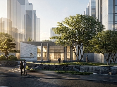 新中式售楼处建筑 现代售楼处建筑 售楼处入口景观 售楼处入口水景