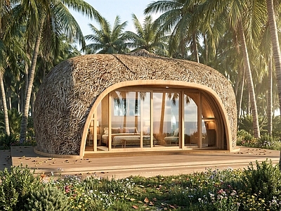 地域主义民宿建筑 海草屋顶民宿 茅草民宿 轻钢民宿 异形民宿