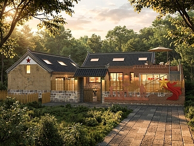 新中式民宿建筑 怀旧风民宿改造 乡村民宿 现代民宿 红砖夯土民宿