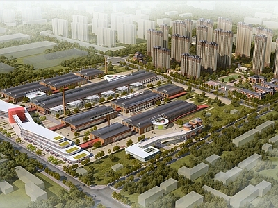 工业遗产改造鸟瞰规划 工业厂区鸟瞰