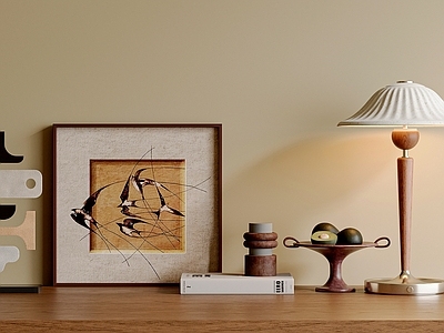 中古风摆件组合 中古风台灯 中古风挂画 电视柜摆件 玄关柜摆件