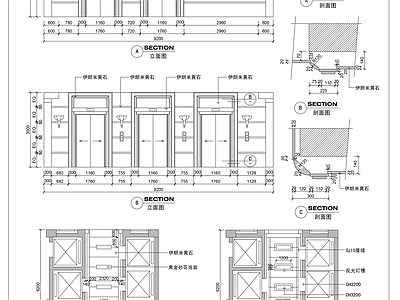 现代电梯厅 电梯轿厢 电梯间 施工图