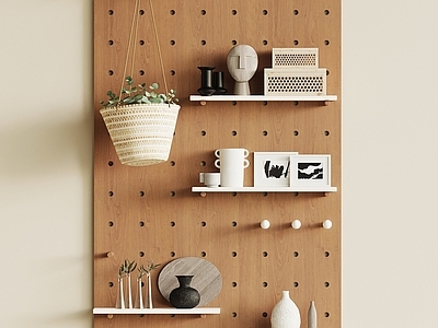 原木风置物架 洞洞板