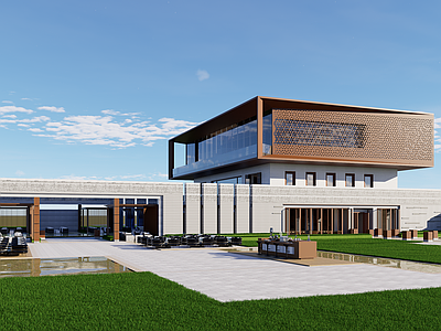 新中式售楼处建筑 穿孔板 现代售楼处 餐厅