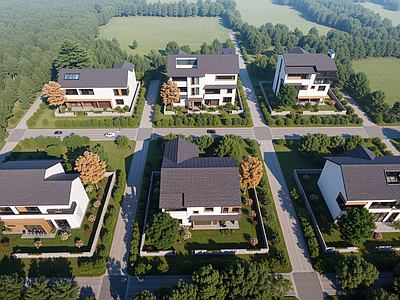 新中式鸟瞰规划 新中式 新农村 自建房 规划 别墅