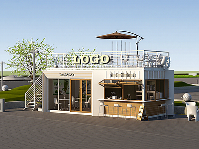 现代简约餐饮建筑 现代奶茶店 现代简约餐饮建筑 集装箱奶茶店