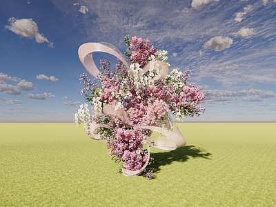 梦幻花艺风植物组合 粉色缤纷花艺组合 绣球玫瑰绿植花艺 丝带造型美陈婚礼