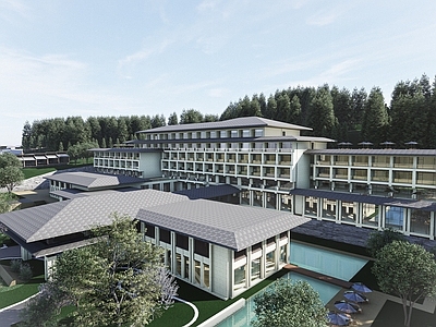 新中式酒店建筑 新中式酒店 度假酒店 多层酒店 山地建筑