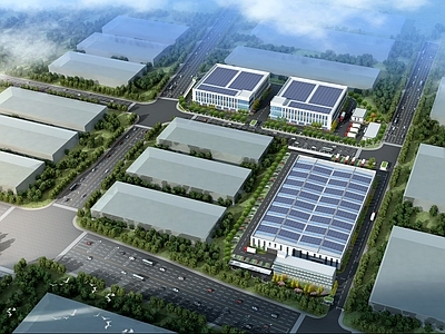 现代主义产业园办公楼 厂区 工厂 产业园 规划 物流园