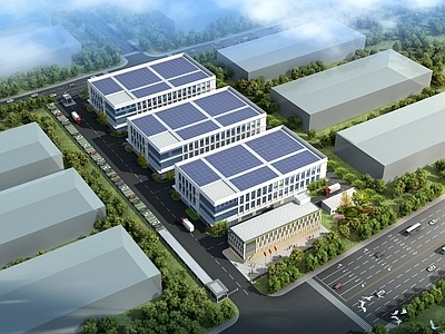 现代主义产业园办公楼 厂区 工厂 产业园 办公建筑 物流园