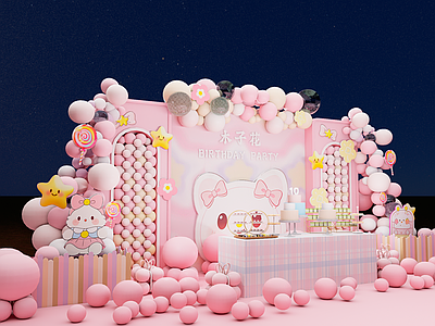 现代甜品台 场景布置 生日场景 儿童生日 粉色可爱场景 生日美陈